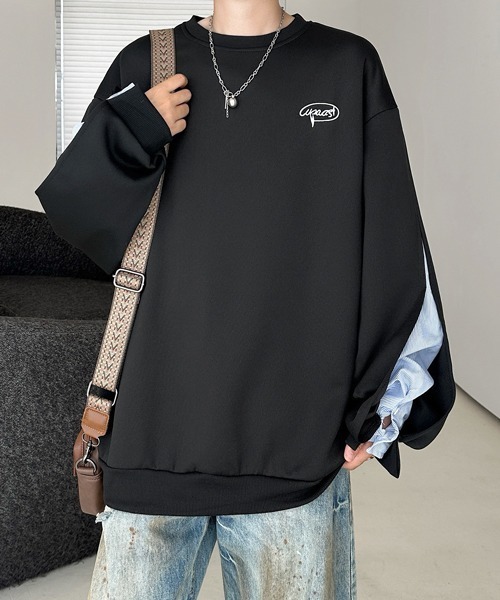 FVLMEN(フルメン)の「【FVLMEN】fake layered stripe shirt sweat pullover/フェイクレイヤード ストライプ シャツ スウェット プルオーバー(スウェット・メンズ・ブラック/グレー・X-LARGE/LARGE/MEDIUM)」の4枚目の写真