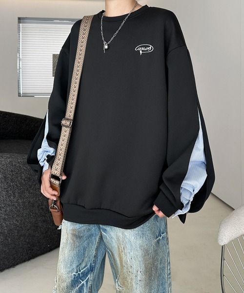 FVLMEN(フルメン)の「【FVLMEN】fake layered stripe shirt sweat pullover/フェイクレイヤード ストライプ シャツ スウェット プルオーバー(スウェット・メンズ・ブラック/グレー・X-LARGE/LARGE/MEDIUM)」の6枚目の写真