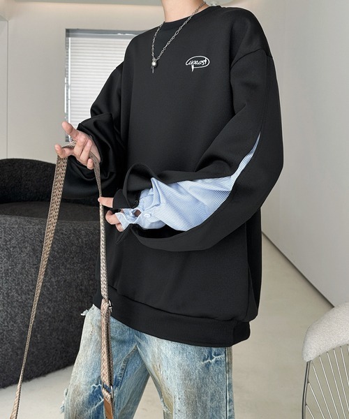 FVLMEN(フルメン)の「【FVLMEN】fake layered stripe shirt sweat pullover/フェイクレイヤード ストライプ シャツ スウェット プルオーバー(スウェット・メンズ・ブラック/グレー・X-LARGE/LARGE/MEDIUM)」の7枚目の写真