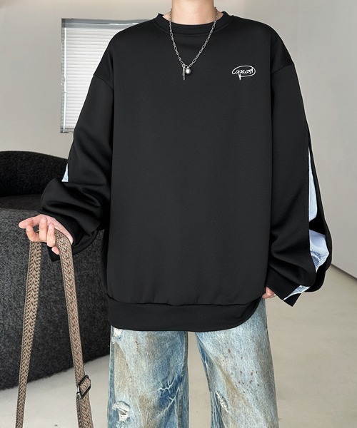 FVLMEN(フルメン)の「【FVLMEN】fake layered stripe shirt sweat pullover/フェイクレイヤード ストライプ シャツ スウェット プルオーバー(スウェット・メンズ・ブラック/グレー・X-LARGE/LARGE/MEDIUM)」の3枚目の写真