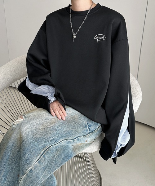 FVLMEN(フルメン)の「【FVLMEN】fake layered stripe shirt sweat pullover/フェイクレイヤード ストライプ シャツ スウェット プルオーバー(スウェット・メンズ・ブラック/グレー・X-LARGE/LARGE/MEDIUM)」の9枚目の写真