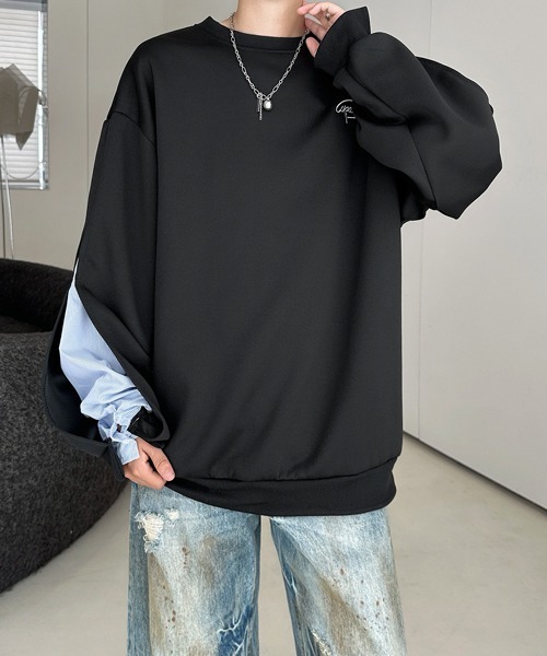 FVLMEN(フルメン)の「【FVLMEN】fake layered stripe shirt sweat pullover/フェイクレイヤード ストライプ シャツ スウェット プルオーバー(スウェット・メンズ・ブラック/グレー・X-LARGE/LARGE/MEDIUM)」の10枚目の写真