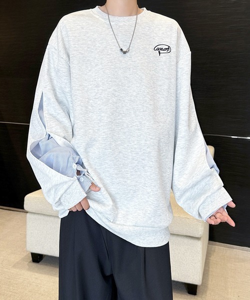 FVLMEN(フルメン)の「【FVLMEN】fake layered stripe shirt sweat pullover/フェイクレイヤード ストライプ シャツ スウェット プルオーバー(スウェット・メンズ・ブラック/グレー・X-LARGE/LARGE/MEDIUM)」の14枚目の写真