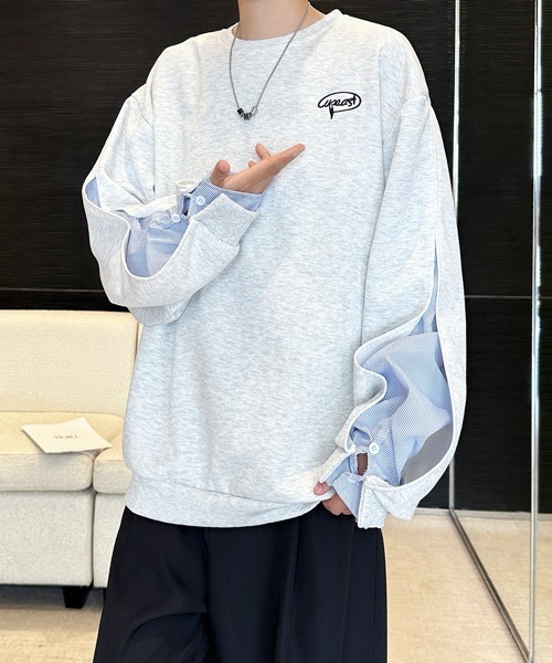 FVLMEN(フルメン)の「【FVLMEN】fake layered stripe shirt sweat pullover/フェイクレイヤード ストライプ シャツ スウェット プルオーバー(スウェット・メンズ・ブラック/グレー・X-LARGE/LARGE/MEDIUM)」の15枚目の写真