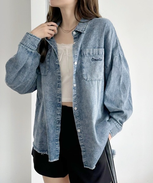 A.D.C.L.(エーディーシーエル)の「Cozyダブルポケットオーバーサイズデニムビッグシャツ(シャツ/ブラウス・レディース・ブルー/ネイビー・L/M)」の12枚目の写真