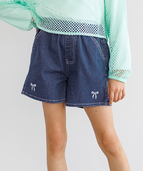 セール】キッズ デニム刺繍ショートパンツ（デニムパンツ）｜coca