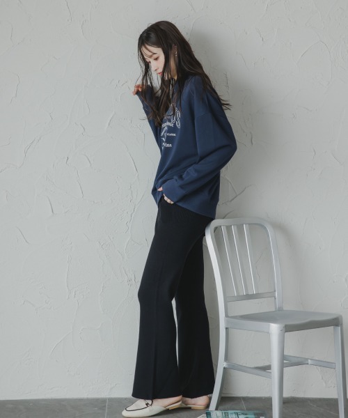 slattgir(スラットジール)の「高身長 ニットフレアパンツ(セットアップ対応)(トールサイズ)Essenave(その他パンツ・レディース・カーキ/ブラック/ベージュ・TM/TL/TLL/T3L)」の9枚目の写真