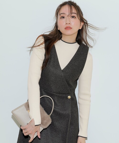ANY SIS（エニィスィス）の「【2SET】ジャンパースカート × ニット セット（セットアップ・レディース・ベージュ系/グレー系・X-LARGE）」の4枚目の写真