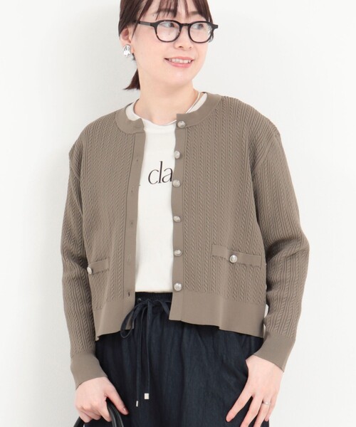 MICO COULIER(ミコクリエ)の「ミニケーブルウーリーエステルニット(ニット/セーター・レディース・ネイビー/モカ/キナリ・38)」の2枚目の写真