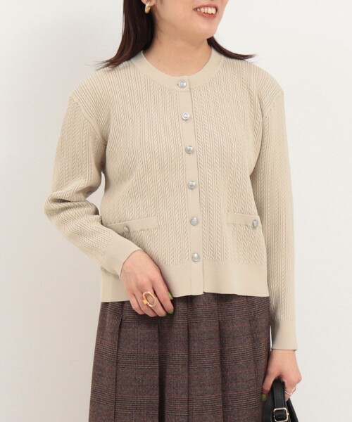MICO COULIER(ミコクリエ)の「ミニケーブルウーリーエステルニット(ニット/セーター・レディース・ネイビー/モカ/キナリ・38)」の10枚目の写真