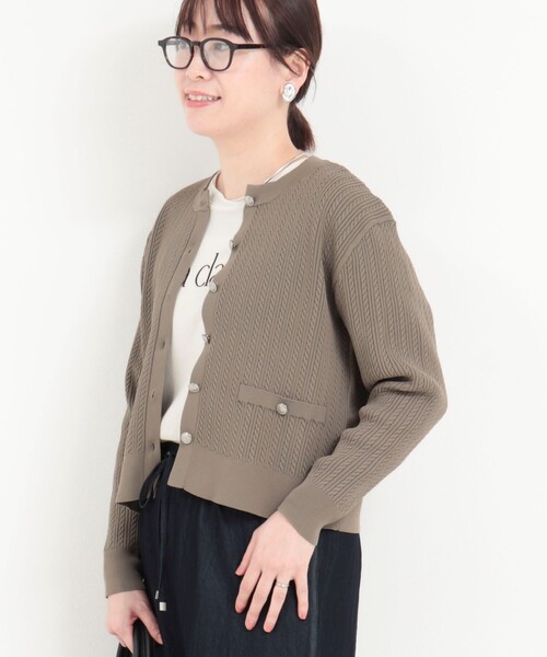 MICO COULIER(ミコクリエ)の「ミニケーブルウーリーエステルニット(ニット/セーター・レディース・ネイビー/モカ/キナリ・38)」の13枚目の写真