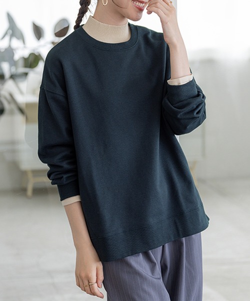 BELLUNA PLUS（ベルーナ）の「軽やか綿混スウェット（Tシャツ/カットソー・レディース・グレイッシュベージュ/ネイビー/チャコール/ライラック・LARGE/MEDIUM/X-LARGE）」の4枚目の写真