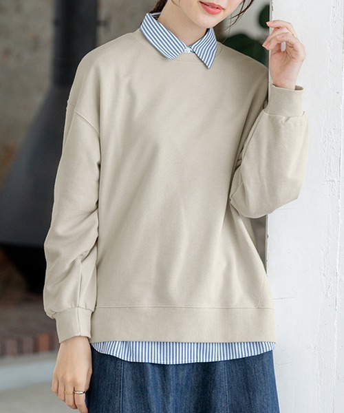 BELLUNA PLUS（ベルーナ）の「軽やか綿混スウェット（Tシャツ/カットソー・レディース・グレイッシュベージュ/ネイビー/チャコール/ライラック・LARGE/MEDIUM/X-LARGE）」の5枚目の写真