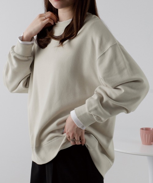 BELLUNA PLUS（ベルーナ）の「軽やか綿混スウェット（Tシャツ/カットソー・レディース・グレイッシュベージュ/ネイビー/チャコール/ライラック・LARGE/MEDIUM/X-LARGE）」の6枚目の写真