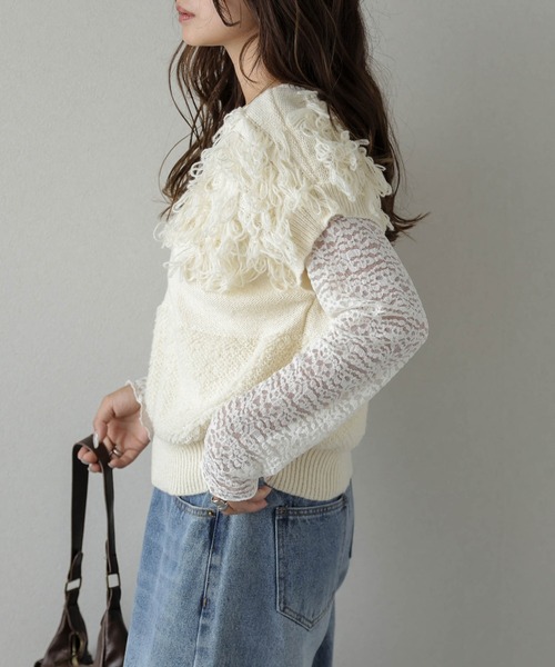 AMELY（エミリー）の「Vネックニットベスト（ベスト・レディース・アイボリー/ブラック/モカ/グレー・フリー）」の8枚目の写真
