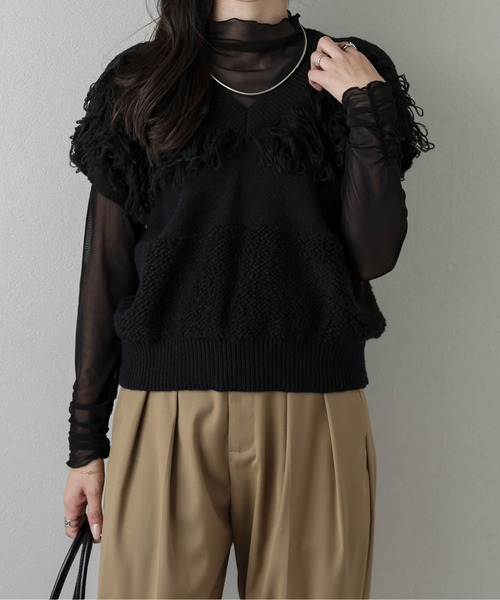 AMELY（エミリー）の「Vネックニットベスト（ベスト・レディース・アイボリー/ブラック/モカ/グレー・フリー）」の12枚目の写真