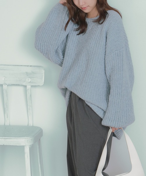 H.TOKYO(エイチトウキョウ)の「ゆったりシルエット チュニックニット(ニット/セーター・レディース・ライトグレー/ブラック/ライトブルー・FREE)」の3枚目の写真
