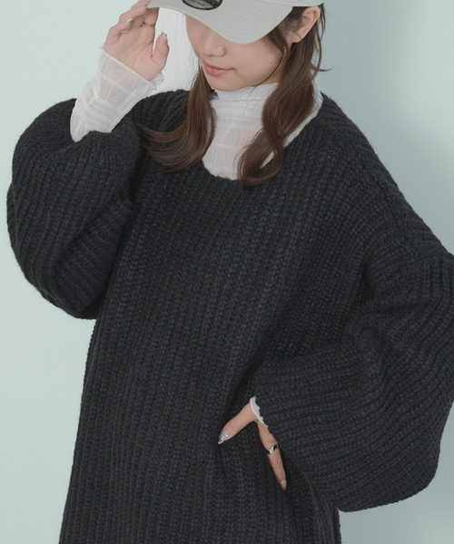 H.TOKYO(エイチトウキョウ)の「ゆったりシルエット チュニックニット(ニット/セーター・レディース・ライトグレー/ブラック/ライトブルー・FREE)」の1枚目の写真