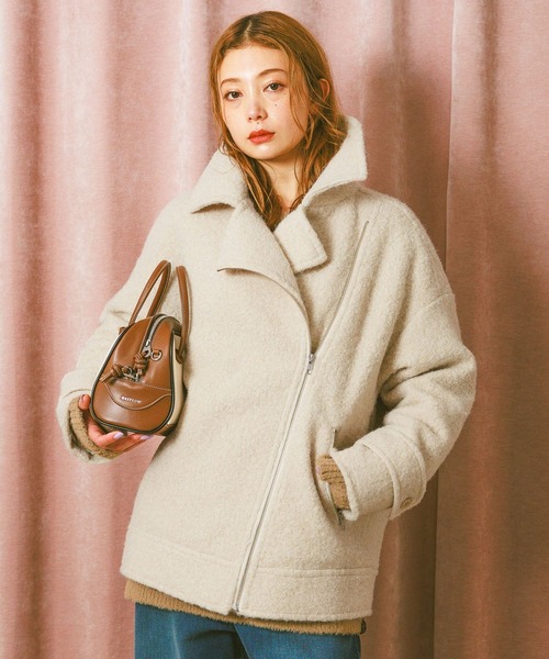 BAYFLOW（ベイフロー）の「[軽い着心地]ウーリーライダースコート（その他アウター・レディース・チャコール/アイボリー/グレー・SMALL/MEDIUM）」の3枚目の写真