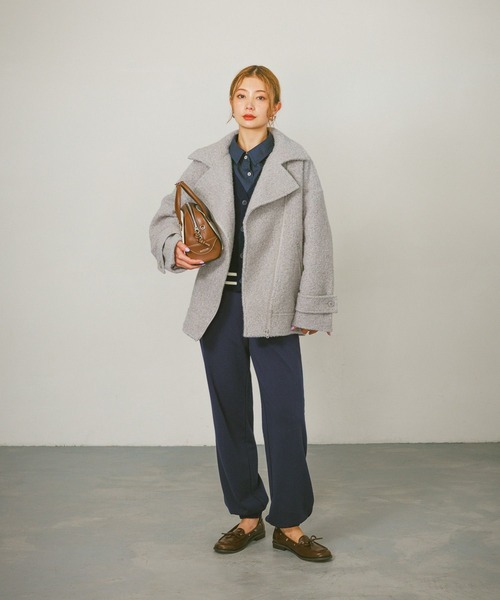 BAYFLOW（ベイフロー）の「[軽い着心地]ウーリーライダースコート（その他アウター・レディース・チャコール/アイボリー/グレー・SMALL/MEDIUM）」の5枚目の写真