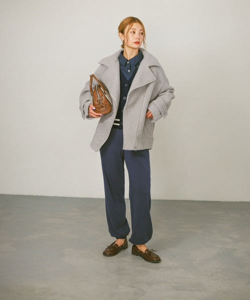 BAYFLOW（ベイフロー）の「[軽い着心地]ウーリーライダースコート（その他アウター・レディース・チャコール/アイボリー/グレー・SMALL/MEDIUM）」の4枚目の写真