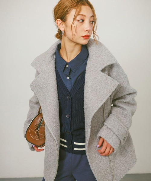 BAYFLOW（ベイフロー）の「[軽い着心地]ウーリーライダースコート（その他アウター・レディース・チャコール/アイボリー/グレー・SMALL/MEDIUM）」の6枚目の写真