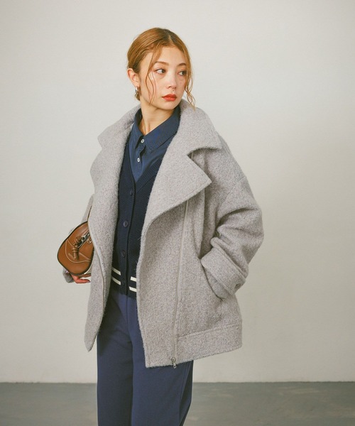 BAYFLOW（ベイフロー）の「[軽い着心地]ウーリーライダースコート（その他アウター・レディース・チャコール/アイボリー/グレー・SMALL/MEDIUM）」の7枚目の写真