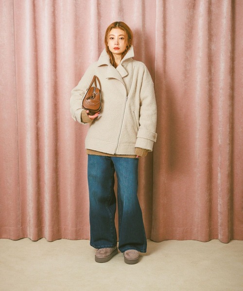 BAYFLOW（ベイフロー）の「[軽い着心地]ウーリーライダースコート（その他アウター・レディース・チャコール/アイボリー/グレー・SMALL/MEDIUM）」の9枚目の写真