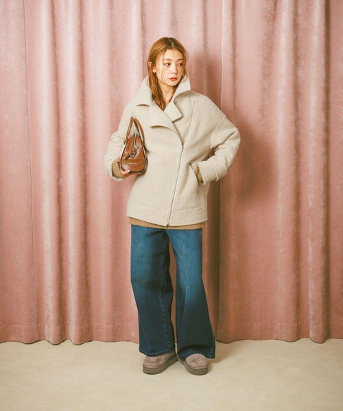 BAYFLOW（ベイフロー）の「[軽い着心地]ウーリーライダースコート（その他アウター・レディース・チャコール/アイボリー/グレー・SMALL/MEDIUM）」の13枚目の写真