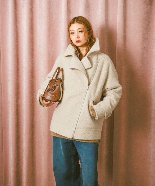 BAYFLOW（ベイフロー）の「[軽い着心地]ウーリーライダースコート（その他アウター・レディース・チャコール/アイボリー/グレー・SMALL/MEDIUM）」の8枚目の写真