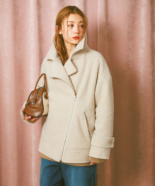 BAYFLOW（ベイフロー）の「[軽い着心地]ウーリーライダースコート（その他アウター・レディース・チャコール/アイボリー/グレー・SMALL/MEDIUM）」の12枚目の写真