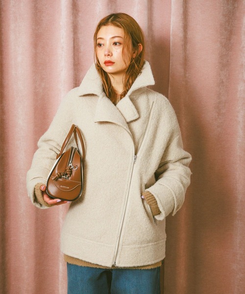 BAYFLOW（ベイフロー）の「[軽い着心地]ウーリーライダースコート（その他アウター・レディース・チャコール/アイボリー/グレー・SMALL/MEDIUM）」の10枚目の写真