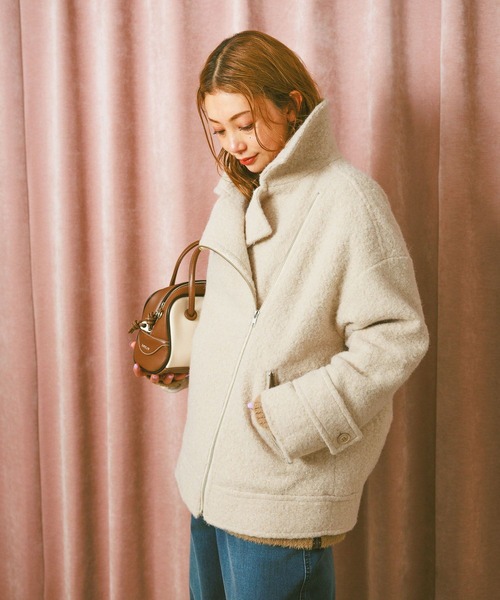 BAYFLOW（ベイフロー）の「[軽い着心地]ウーリーライダースコート（その他アウター・レディース・チャコール/アイボリー/グレー・SMALL/MEDIUM）」の14枚目の写真