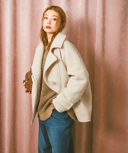 BAYFLOW（ベイフロー）の「[軽い着心地]ウーリーライダースコート（その他アウター・レディース・チャコール/アイボリー/グレー・SMALL/MEDIUM）」の16枚目の写真