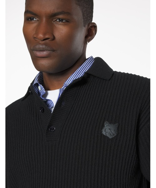 国内正規品　MAISON KITSUNÉ ブラックポロシャツ L MAISON KITSUNE メゾンキツネ ポロシャツ BOLD FOX HEAD PATCH