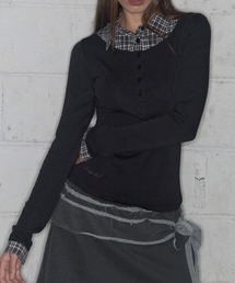 A'GEM/9 × .kom 『FANCY CLUB/ファンシークラブ』 SHIRT LAYERED LONG SLEEVE/シャツ レイヤード 長袖Tシャツ
