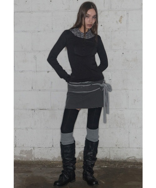 FANCY CLUB(ファンシークラブ)の「A'GEM/9 × .kom 『FANCY CLUB/ファンシークラブ』 SHIRT LAYERED LONG SLEEVE/シャツ レイヤード 長袖Tシャツ(Tシャツ/カットソー・レディース・グレー/ブラック/チャコールグレー・FREE)」の5枚目の写真