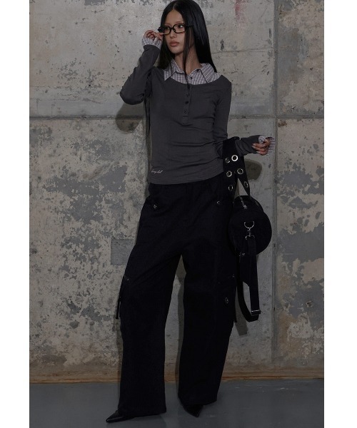 FANCY CLUB(ファンシークラブ)の「A'GEM/9 × .kom 『FANCY CLUB/ファンシークラブ』 SHIRT LAYERED LONG SLEEVE/シャツ レイヤード 長袖Tシャツ(Tシャツ/カットソー・レディース・グレー/ブラック/チャコールグレー・FREE)」の11枚目の写真