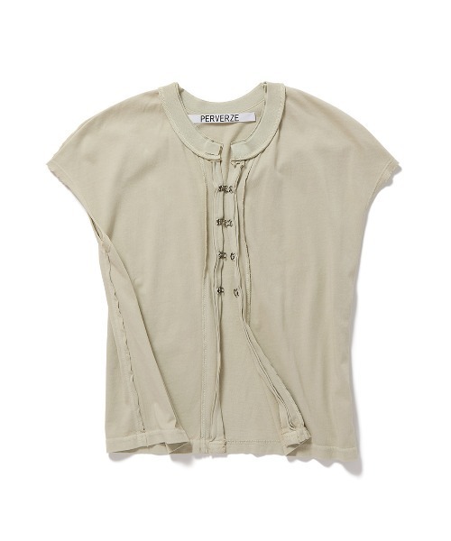 PERVERZE(パーバーズ)の「Front Lock Tee(Tシャツ/カットソー・レディース・グレー/ベージュ・FREE)」の1枚目の写真