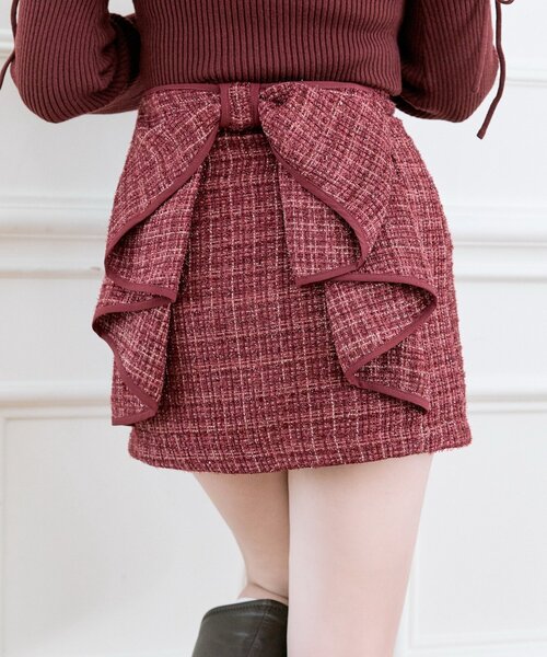 OLIVE des OLIVE（オリーブデオリーブ）の「【Belle Charme】バックリボンツイードスカート（スカート・レディース・オフホワイト/ボルドー/ブラック・FREE）」の3枚目の写真