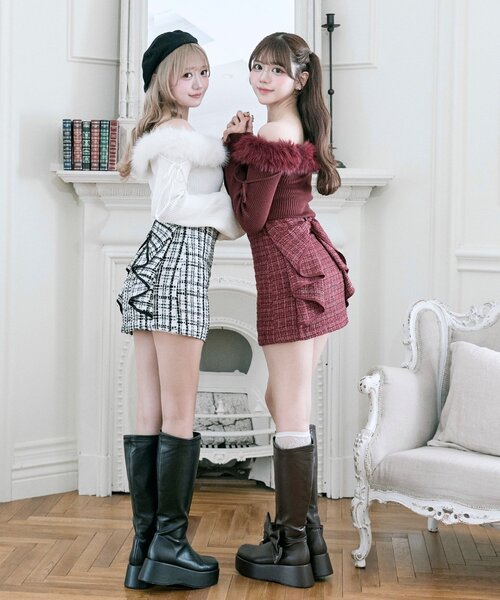 OLIVE des OLIVE（オリーブデオリーブ）の「【Belle Charme】バックリボンツイードスカート（スカート・レディース・オフホワイト/ボルドー/ブラック・FREE）」の9枚目の写真