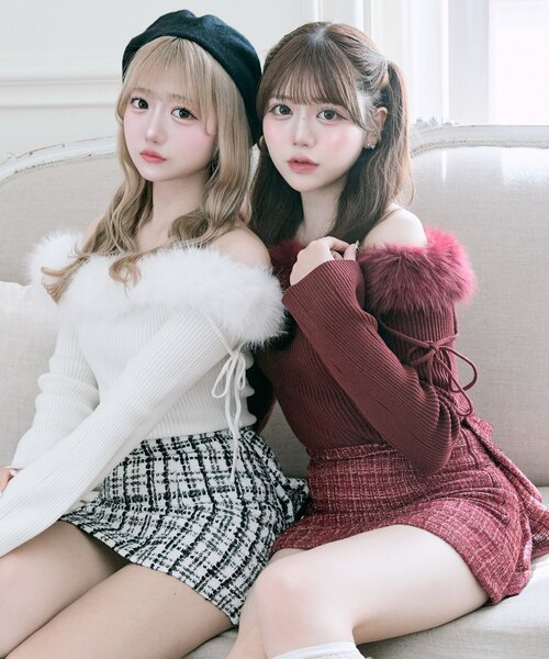 OLIVE des OLIVE（オリーブデオリーブ）の「【Belle Charme】バックリボンツイードスカート（スカート・レディース・オフホワイト/ボルドー/ブラック・FREE）」の13枚目の写真