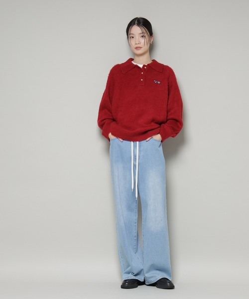 PENNEYS（ぺニーズ）の「PENNEYS別注TheFOXシャギーポロニット（ニット/セーター・レディース・アイボリー/レッド系その他/チャコール・FREE）」の8枚目の写真