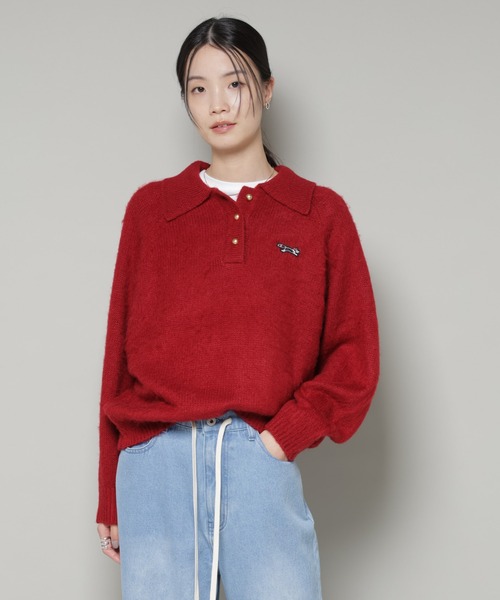 PENNEYS（ぺニーズ）の「PENNEYS別注TheFOXシャギーポロニット（ニット/セーター・レディース・アイボリー/レッド系その他/チャコール・FREE）」の4枚目の写真