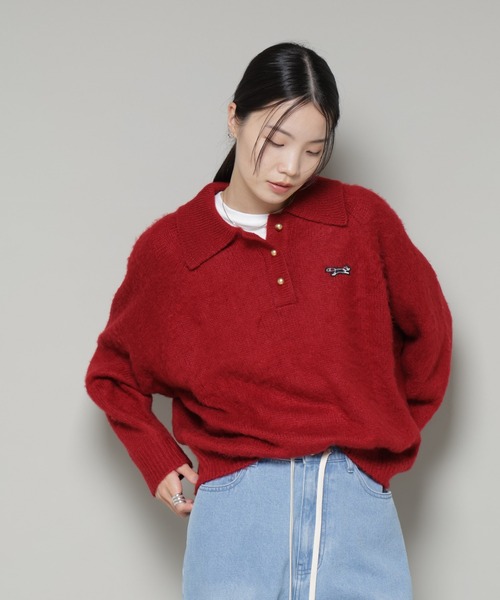 PENNEYS（ぺニーズ）の「PENNEYS別注TheFOXシャギーポロニット（ニット/セーター・レディース・アイボリー/レッド系その他/チャコール・FREE）」の5枚目の写真