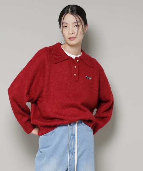 PENNEYS（ぺニーズ）の「PENNEYS別注TheFOXシャギーポロニット（ニット/セーター・レディース・アイボリー/レッド系その他/チャコール・FREE）」の6枚目の写真