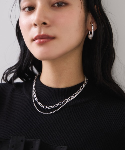 VIS（ビス）の「ラインストーンレイヤードネックレス（ネックレス・レディース・シルバー/ゴールド・FREE）」の5枚目の写真