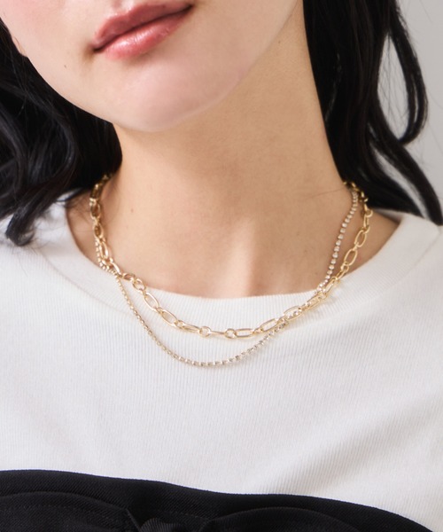 VIS（ビス）の「ラインストーンレイヤードネックレス（ネックレス・レディース・シルバー/ゴールド・FREE）」の6枚目の写真
