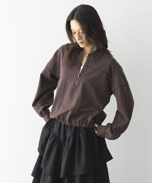 GARAGE OF GOOD CLOTHING(ガレージオブグッドクロージング)の「ピンストライプハーフZIPプルオーバー(シャツ/ブラウス・レディース・ベージュ/ブラウン/グレー・FREE)」の2枚目の写真