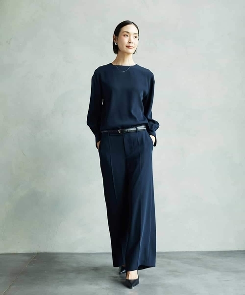 MICHEL KLEIN（ミッシェル・クラン）の「[セットアップ対応]ノーカラーブラウス（シャツ/ブラウス・レディース・ベージュ/ネイビー・38）」の4枚目の写真
